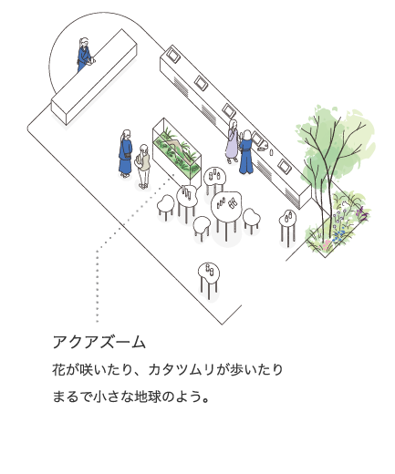 アクアズーム 花が咲いたり、カタツムリが歩いたりまるで小さな地球のよう。