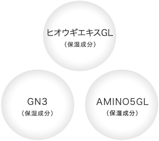 ヒオウギエキスGL(保湿成分)、GN3(保湿成分)、AMINO5GL(保湿成分)