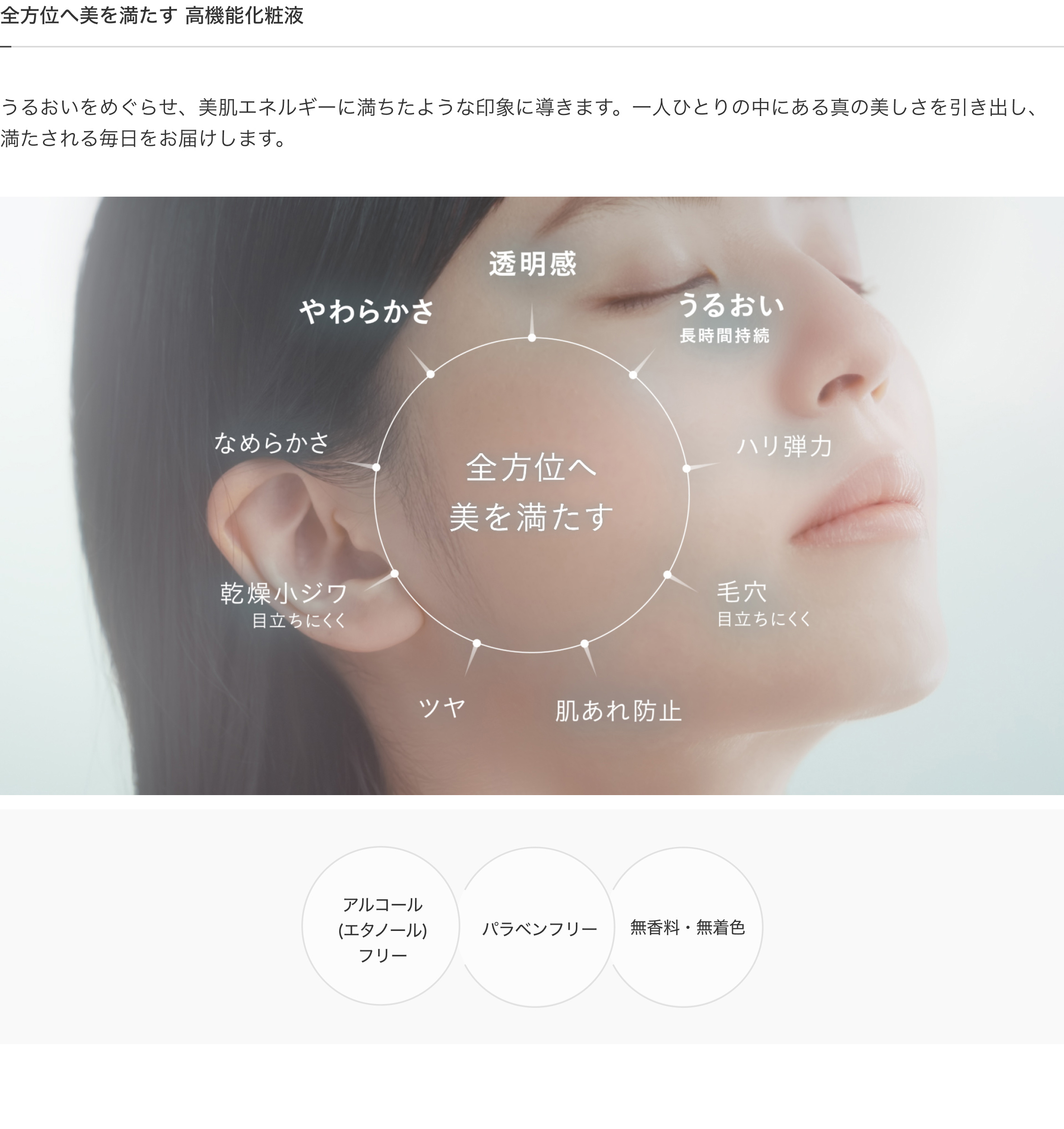 全方位へ美を満たす 高機能化粧液