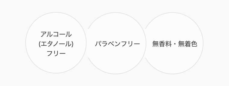 アルコール(エタノール)フリー、パラベンフリー、無香料・無着色